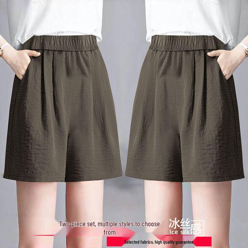 Ice Silk Women's Plus Size Summer Capris: Loose Straight, High Waist, Casual Wide Leg Shorts