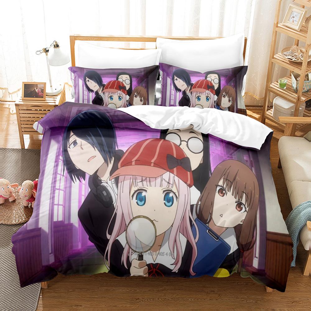 Kaguya Sama Love Is War Bedding Set 3PCS Kaguya Shinomiya Maid Outfit Red Heart Background Anime Print Duvet Cover All Sizes