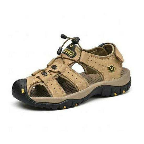 Men's Summer Cowhide Sandals - Non-Slip Soft Sole, Large Size, Outdoor Beach Shoes