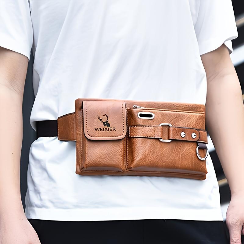 WEIXIER Sac à bandoulière pour hommes, sac diagonal d'extérieur, sac de poitrine pour téléphone portable, sac de hanche multifonctionnel, sac de poitrine en cuir PU