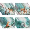 Fox Deer Print Christmas Table Mat - Linen Heat Insulation Pad for Festive Decor