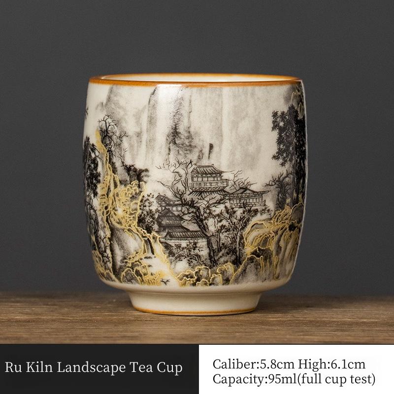 95ml Landscape Ru Kiln Tea Cup Household Personal Cup Tea Bowl Teaware Tea Tasting Cup Master Cup Kungfu Tea Set  200ml