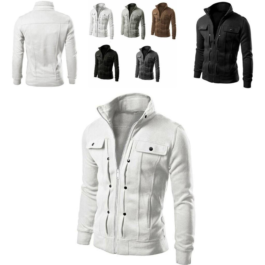 Mens Slim Fit Stand Collar Long Sleeve Coat Top Military Jacket For Stylish Look