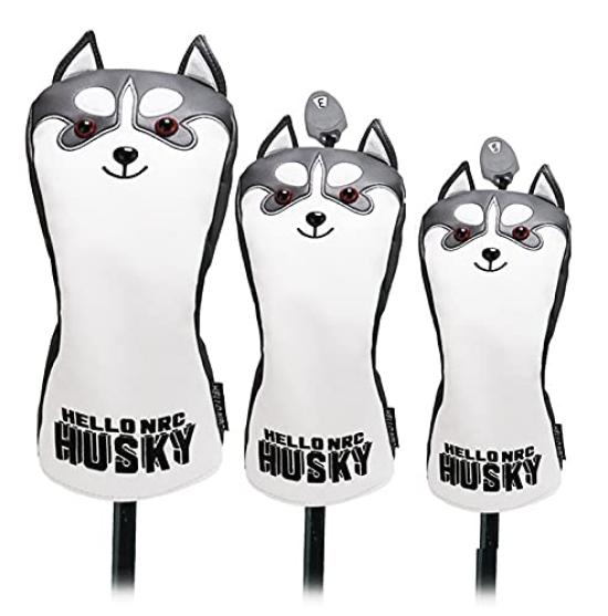 New Husky Dog Golf Headcover Driver Wood Utility and UT Waterproof with Conversion 3-Piece Set Cover, Cover, Cover, Cover. Tag.