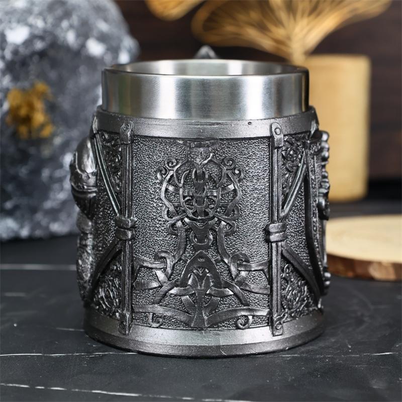 Medieval Knight Beer Mug With Dragon Handle Retro Style Stainless Steel Liner Large Capacity Tankard For Men Gifts