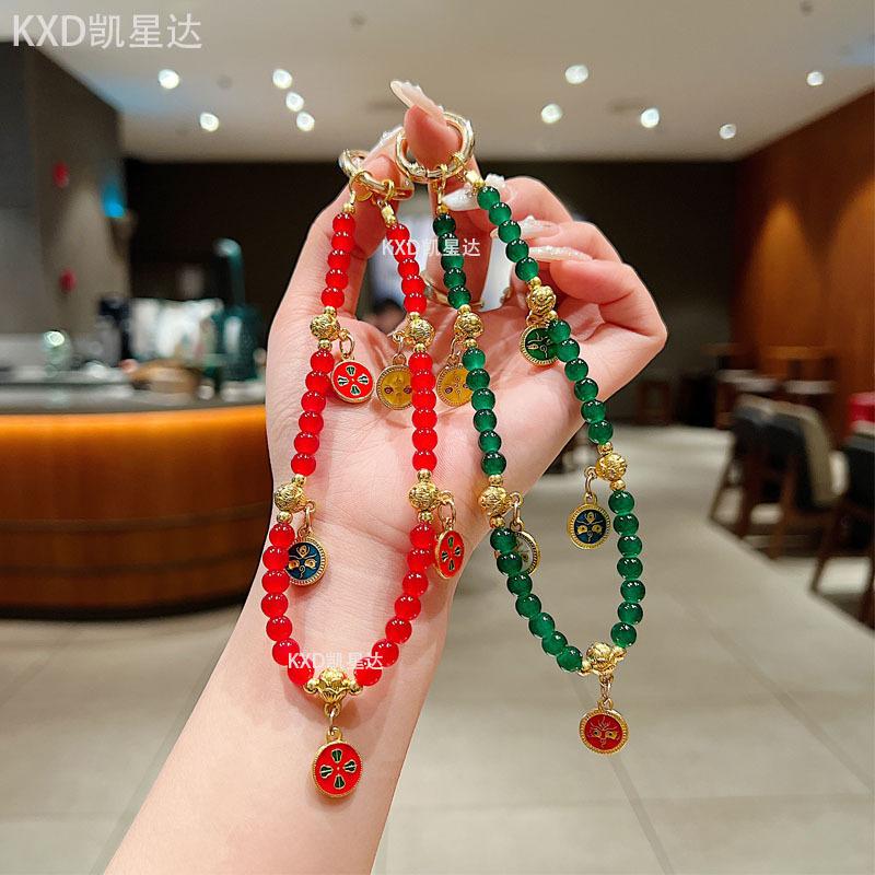 Chinesischer Stil Handgemachte Perlen-Handy-Kette Neues Jahr Handy-Lanyard Handgelenk-Hänger Auto-Schlüsselanhänger Kette für Frauen