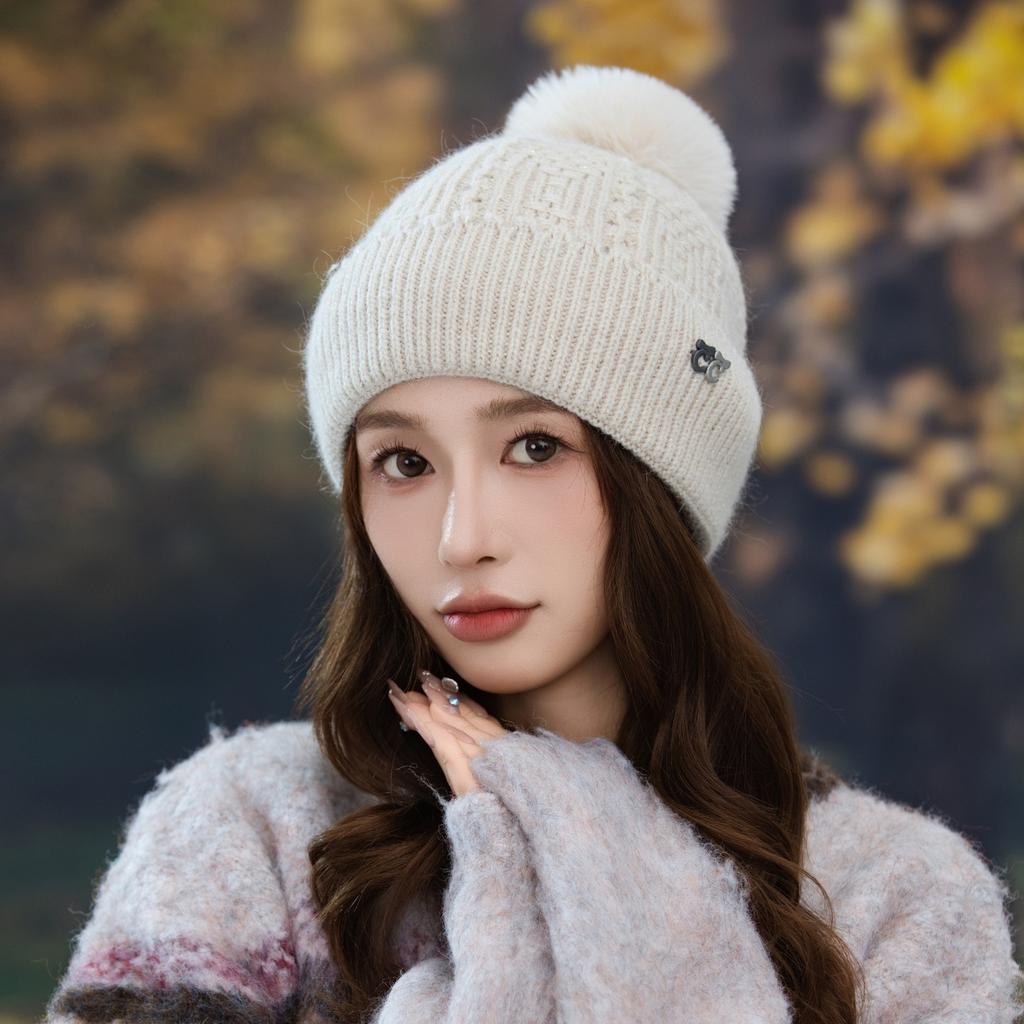 Hat Women's Winter Cycling Fleece Thickened Warm Wool Hat Ear Protector Knitted Hat