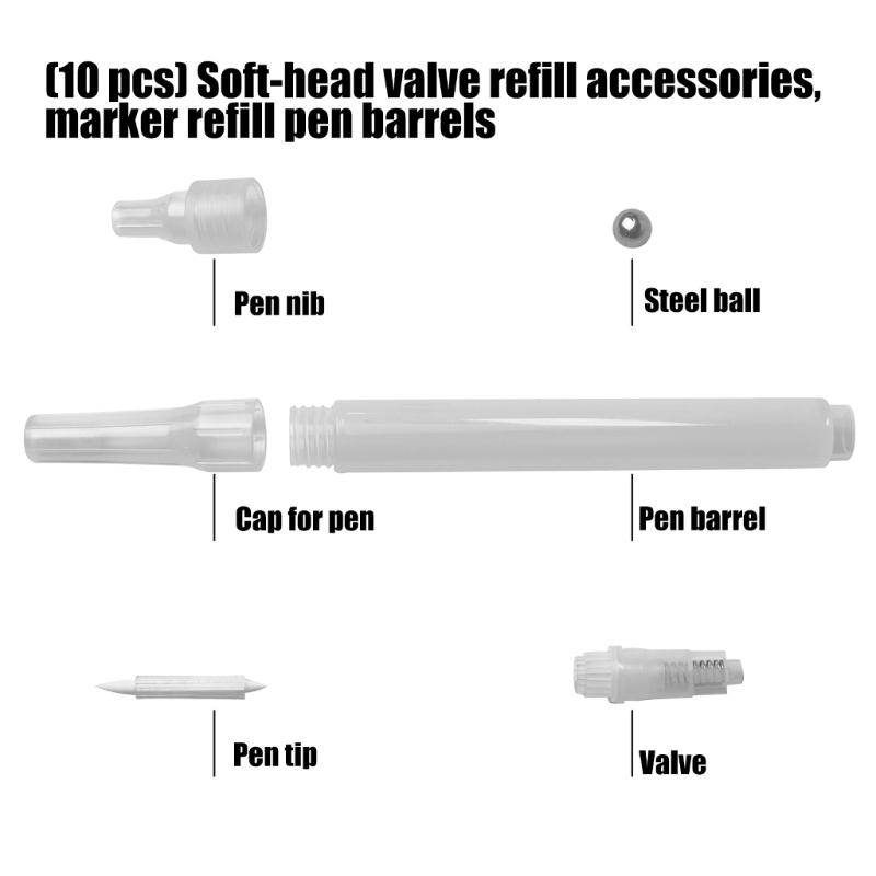 10Pcs Reusable Empty Marker Soft Brush Tip Refillable Empty Acrylic Paint Pen Clear Pen Rod Multipurpose Drawing Tool