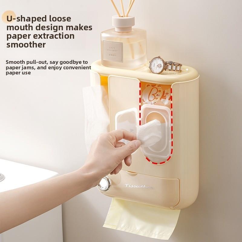 1pcs Three-in-one Wall-mounted Tissue Storage Box Creative Multi-purpose Storage Box Home Decoration