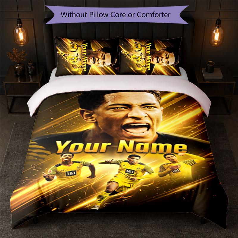 Set Biancheria da Letto Personalizzato con Nome Jude Bellingham 1 Copripiumino + 2 Federe Logo Calcio Regalo Personalizzato per Occasione Speciale Decorazione Camera da Letto