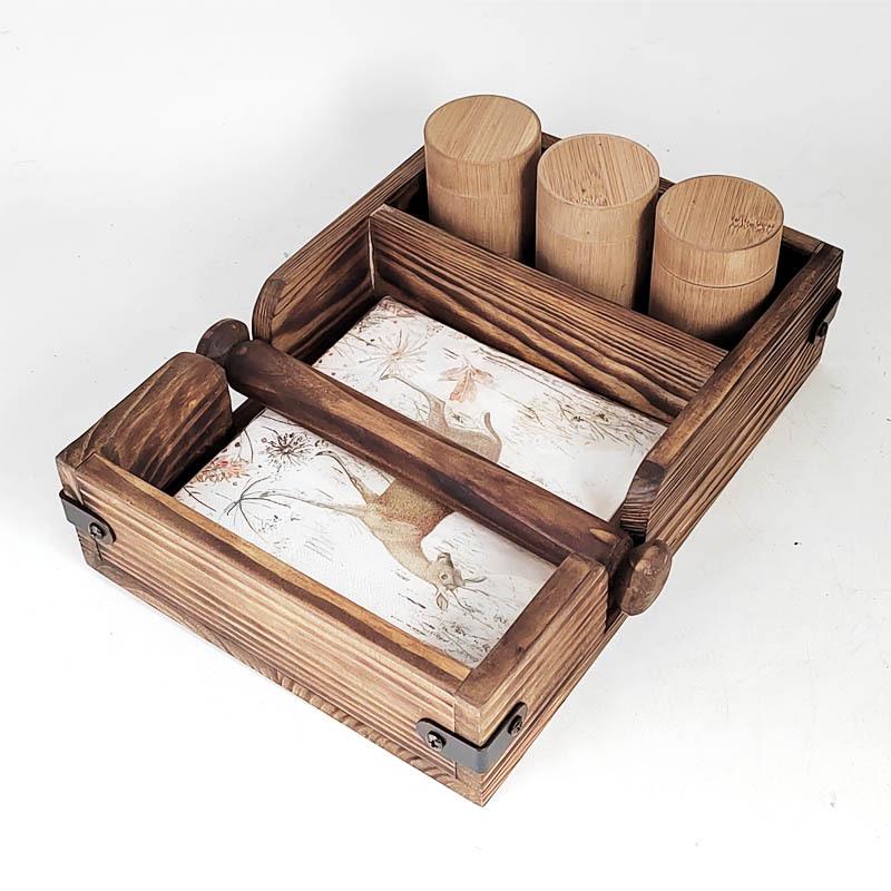 Scatola porta tovaglioli multifunzione in legno massello stile retrò per tavoli da pranzo e da cucina