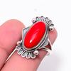 Japanese Coral Gemstone Ring: Oval Sterling Silver Boho Ring