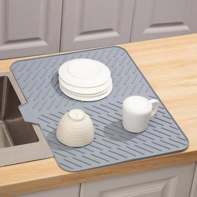 Silikon Abtropfmatte Schnelltrocknendes Design Erhöhte Rillen Bodenneigung Geschirrabtropfer Küche Esszimmer Spüle Organizer Matte