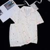 2-teiliges Damen-Pyjama-Set Herzstreifen Kurzarm Knopfleiste Elastischer Bund Lockere kurze Hose Sommer Nachtwäsche Loungewear
