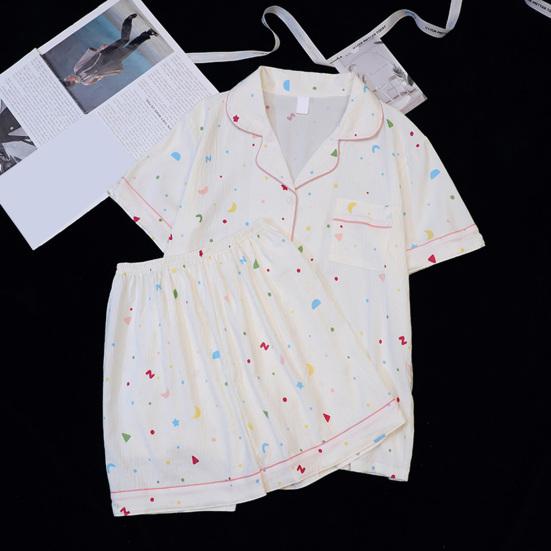 2-teiliges Damen-Pyjama-Set Herzstreifen Kurzarm Knopfleiste Elastischer Bund Lockere kurze Hose Sommer Nachtwäsche Loungewear