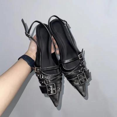 Pointed Toe High Heels Women Wear Belt Buckle Baotou Cold Slippers 2026 Half Drag Back Empty Single Shoes
