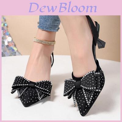 Water Dots Bow High Heels For Women Summer Elegant Pu Slip On Collection Shoe