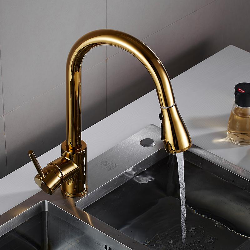 Kitchen Faucet Mixer Pull Out Kitchen Tap Single Handle Single Hole 360 Rotate Copper White/ Nickel/Gold Swivel Sink Mixer Tap