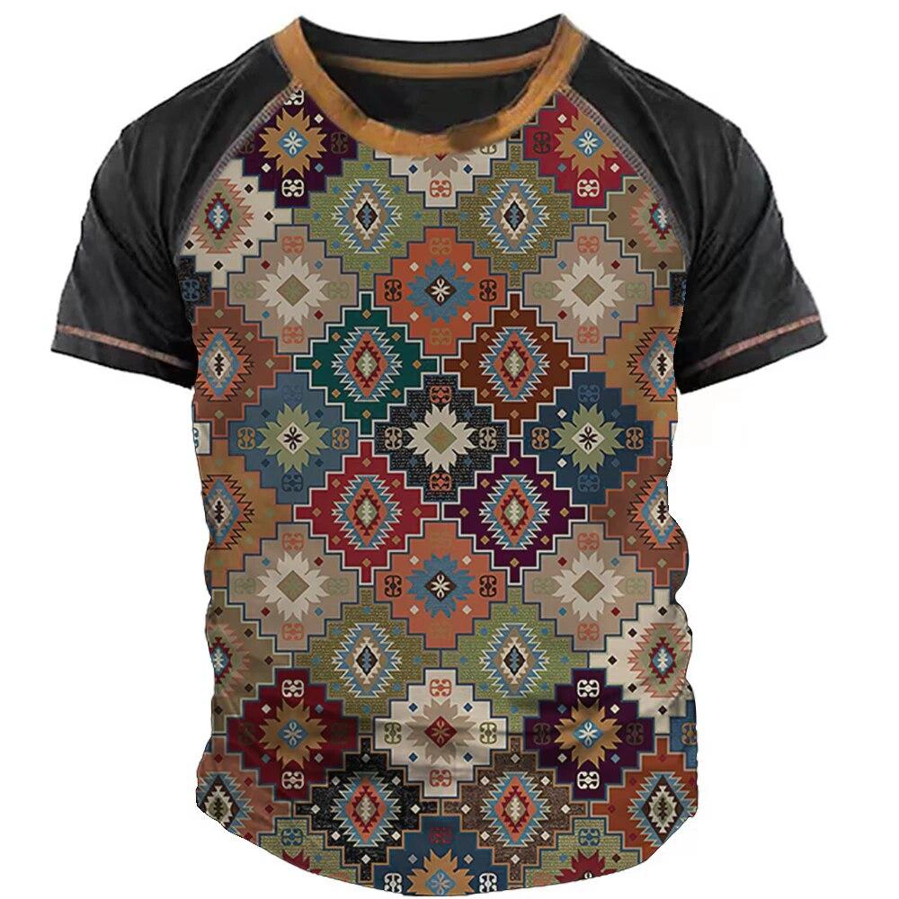 Vintage T Shirt For Men 3d Patchwork Print T-Shirt Oversized Casual Short Sleeved Summer Streetwear Man Clothing O-neck Tees Top