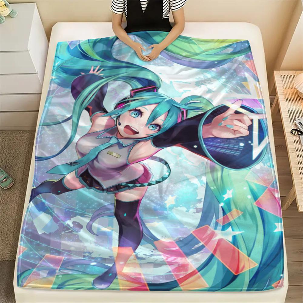 1 ks flanelová deka s potiskem anime Miku, Vysoká kvalita, Pohodlná pro všechna roční období, Domácí dekorace, Teplo a pohodlí, Perfektní jako dárek
