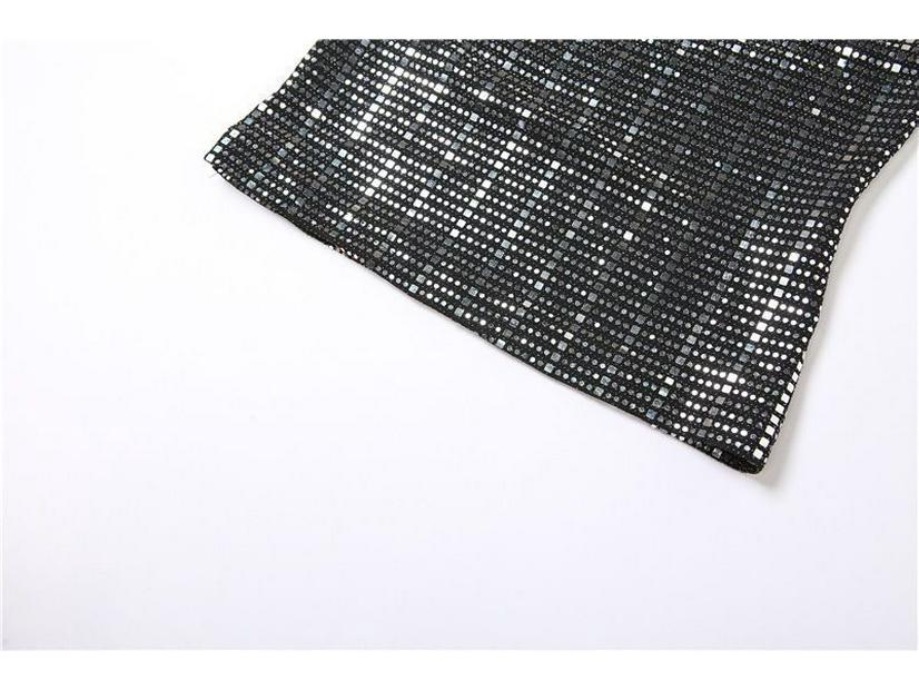 Street Style Sequin Rhinestone Halter Neck Tank Top - European & American Fashion