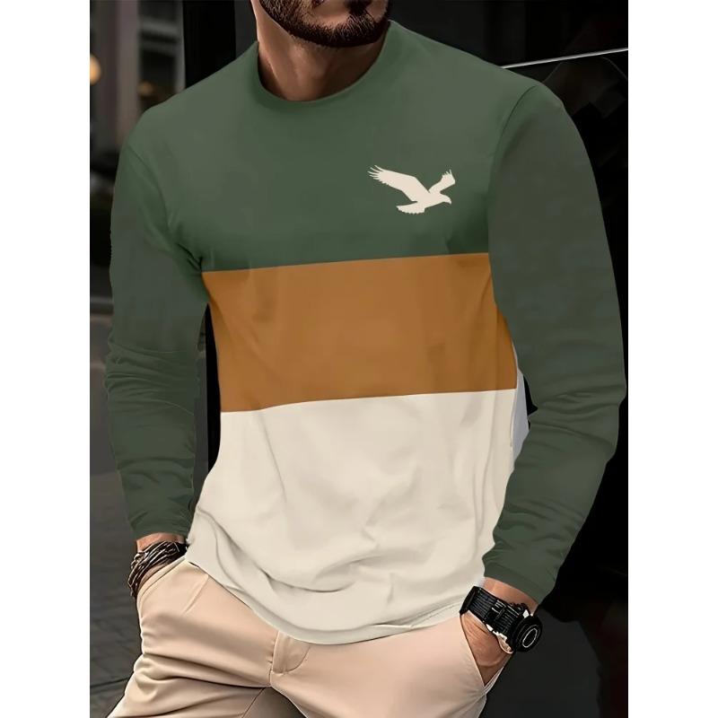 Comfortable Versatile Men's Top Casual Loose Long Sleeve Print T-Shirts Men's