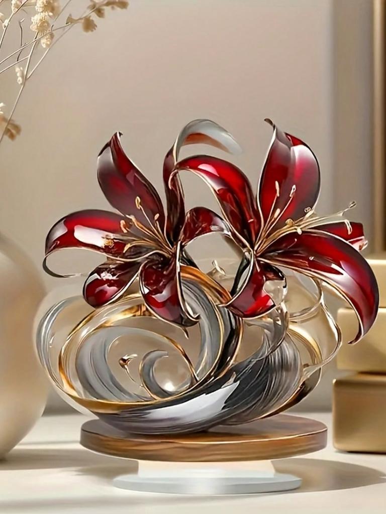 1 Piece of 2D Bohemian Red Lily Desktop Decoration, Versatile Home/office/caf É Decoration,