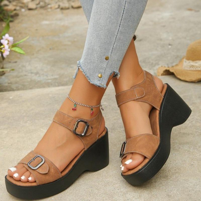 

Повседневные Универсальные Римские Сандалии Женские Летние Квадратный Носок Открытый Носок Платформа Платформа Слип Ремешок Оползень Каблук Обувь 42 светло-коричневого