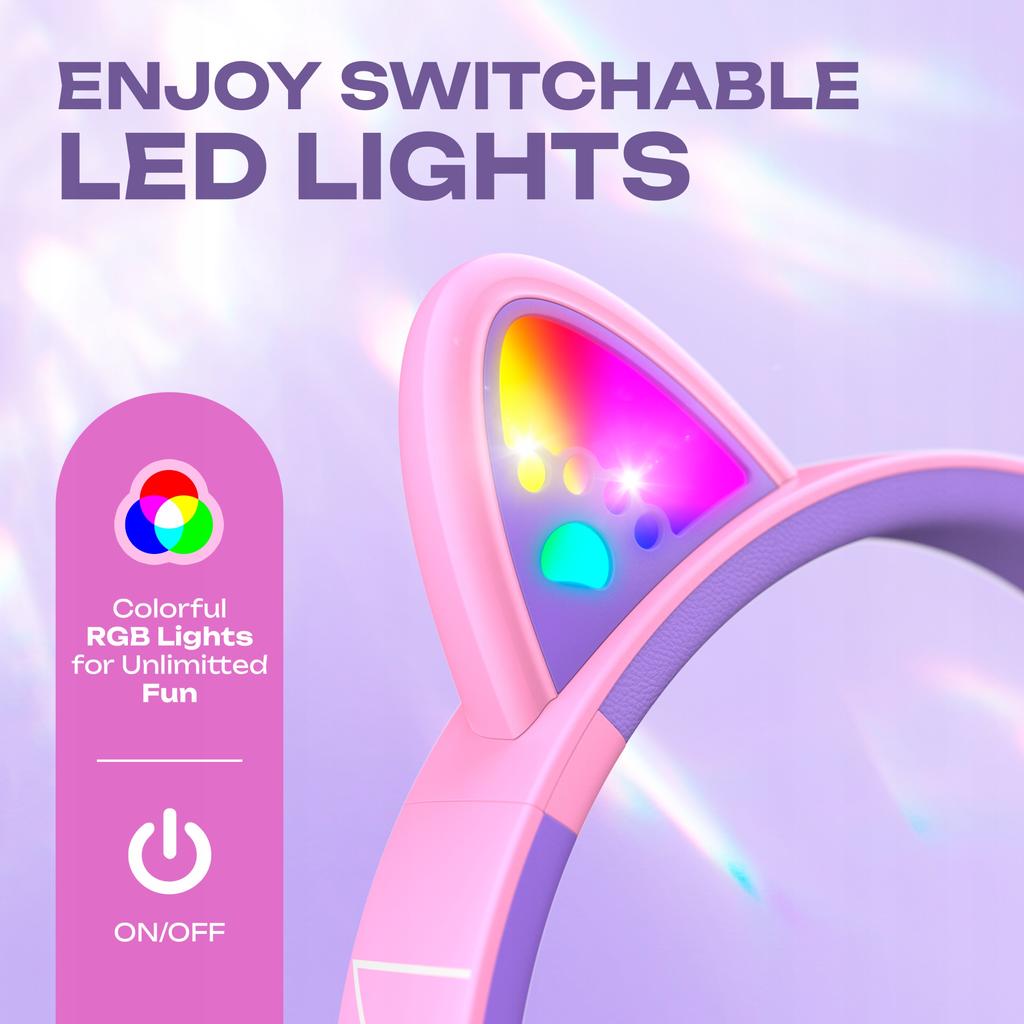 PowerLocus Bobo CAT Wireless LED AUX Headphones for Kids