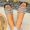 Fashion Summer New Sandals Women's Fashion Square Head Open-toed Rhinestone Hollow Breathable Soft Sole Non-slip Flat Slippers