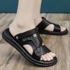 Leather sandals men wear non-slip and deodorant in summer, dad wears sandals for driving, high-end outdoor sports beach slippers