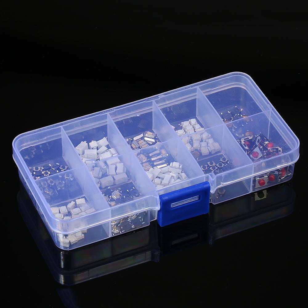 250pcs 10 Value Tactile Push Button Switch Micro Momentary Tact Assortment Kit with Clear Plastic Box Car Remote