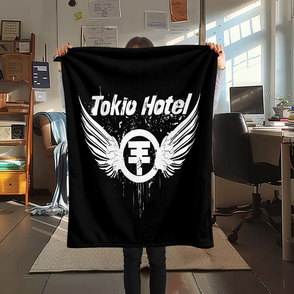 1PC Tokio hotel Print Flannel Blanket, High quality All Seasons, Home Decor, Warmth and Comfort, Perfect for Christmas Gifts