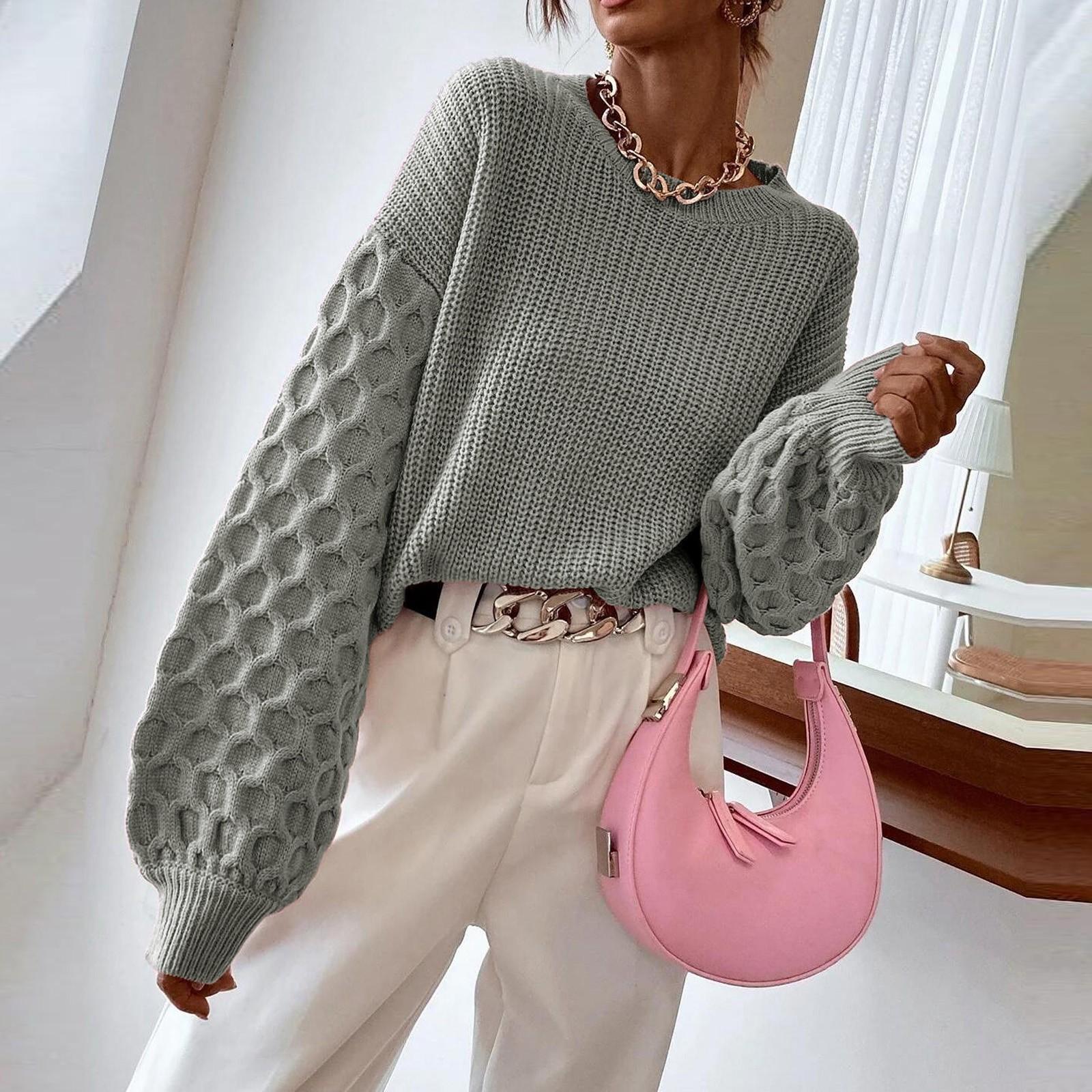 

Женский осенне-зимний модный свитер с длинными рукавами и круглым вырезом с заниженными плечами S