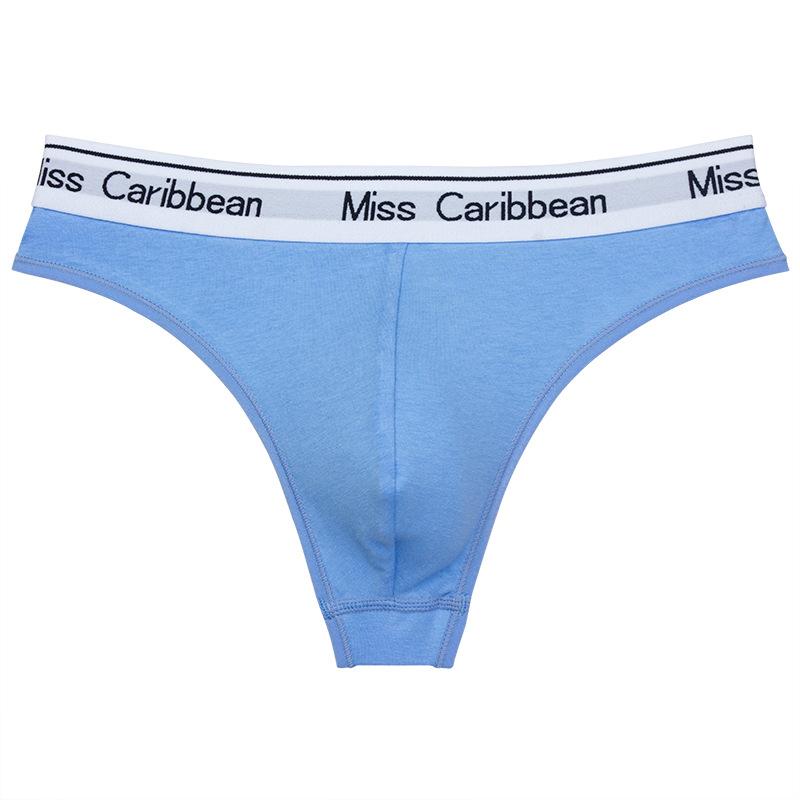 Men's Sexy Cotton Thong Low Waist Leak Hip Sports Panties Men Underwear with Convex Groove