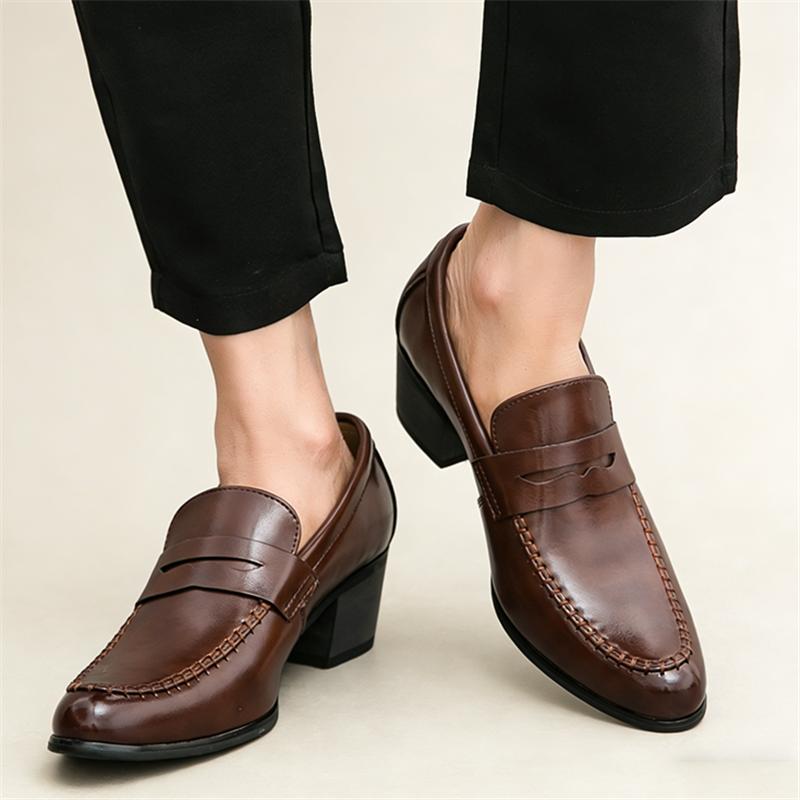 Fashion New Men's Black Brown Patent Leather Cuban Elevator Shoes Penny Loafter Formal Wedding Prom Homecoming Oxfords