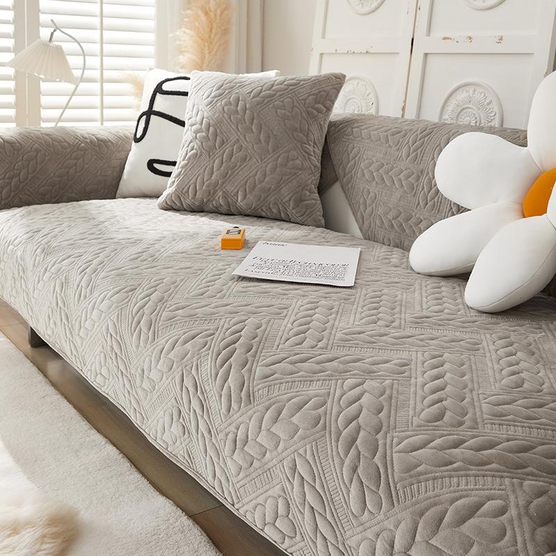 Plyšové polštáře na pohovku, Protiskluzové a proti roztřepení, Zimní zahuštěné, Moderní, Jednoduché, Lehký luxus, Špičkový potah na pohovku, Krycí látka