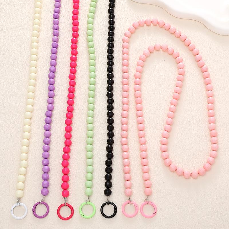 Acrylic Earth Beads Diagonal Cross Phone Case Hanging Rope Handmade Beaded Candy Color Pendant