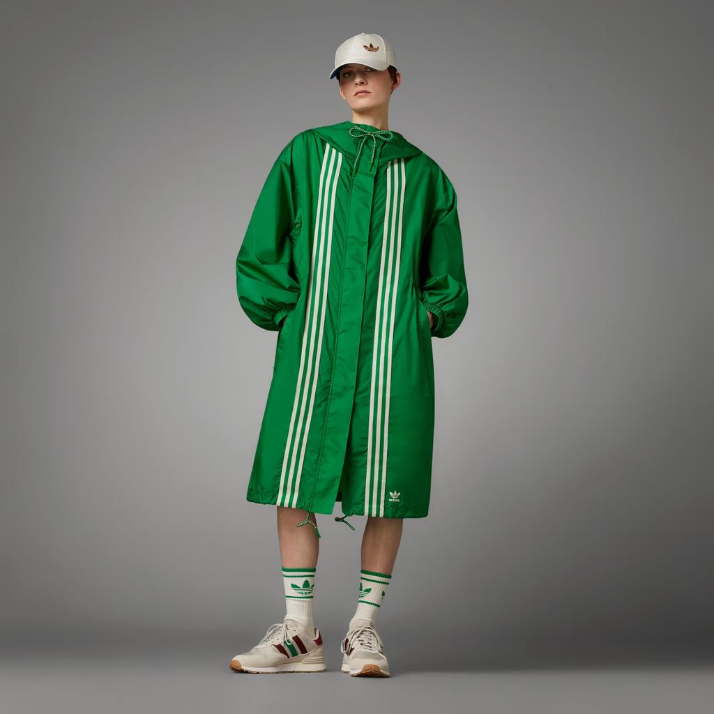 adidas Originály 70. léta Color Block Dlouhá bunda s kapucí Dámská bunda Zelená IK7856