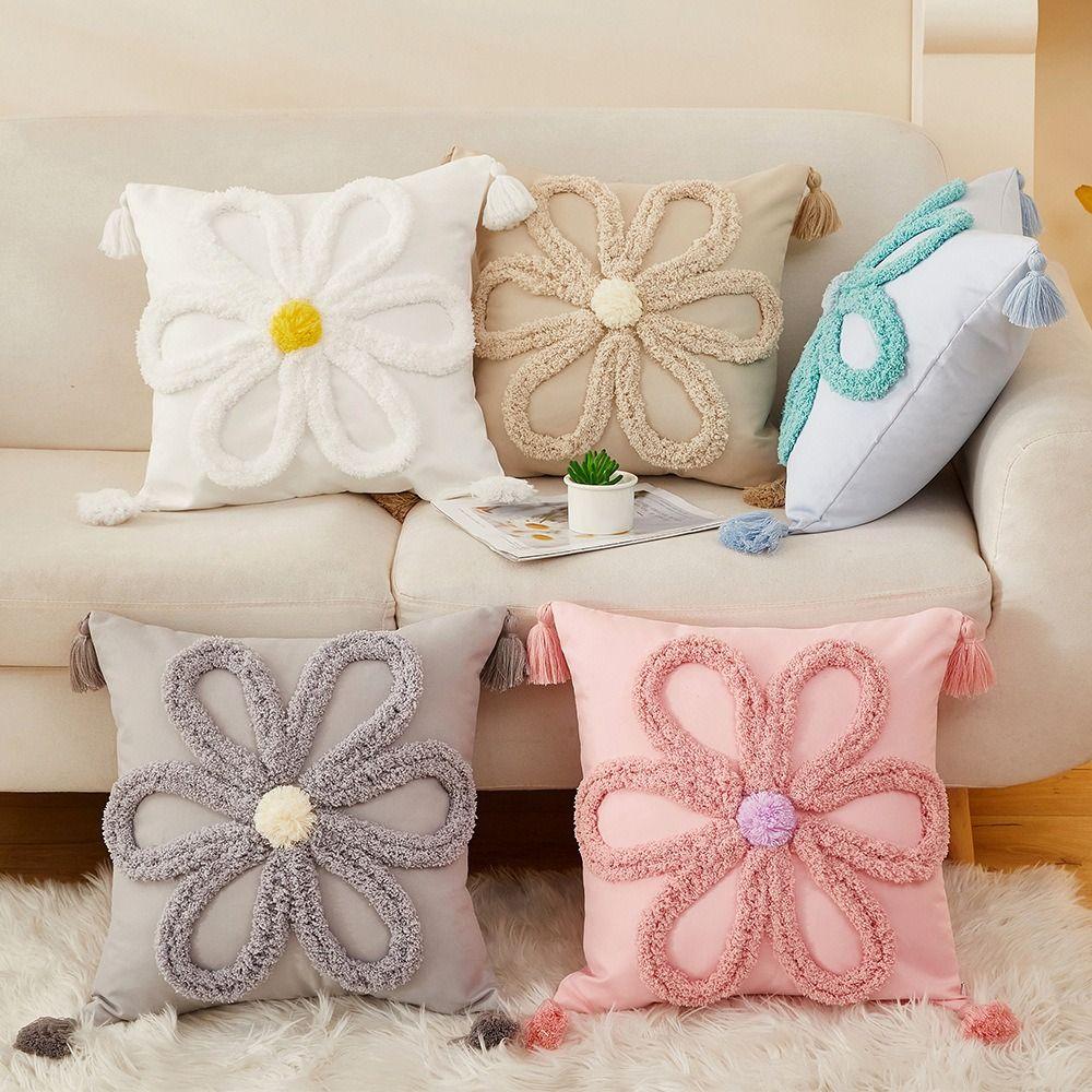 Soft Flower Throw Cover Square Three-dimensional Case Tufted Decorative Cushion Cover Living Room