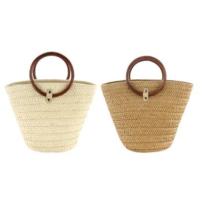 MATCHANT Wicker Woven Straw Beach Bucket Summer Fashion Vacation Women Top Handle Handbag Color : Beige