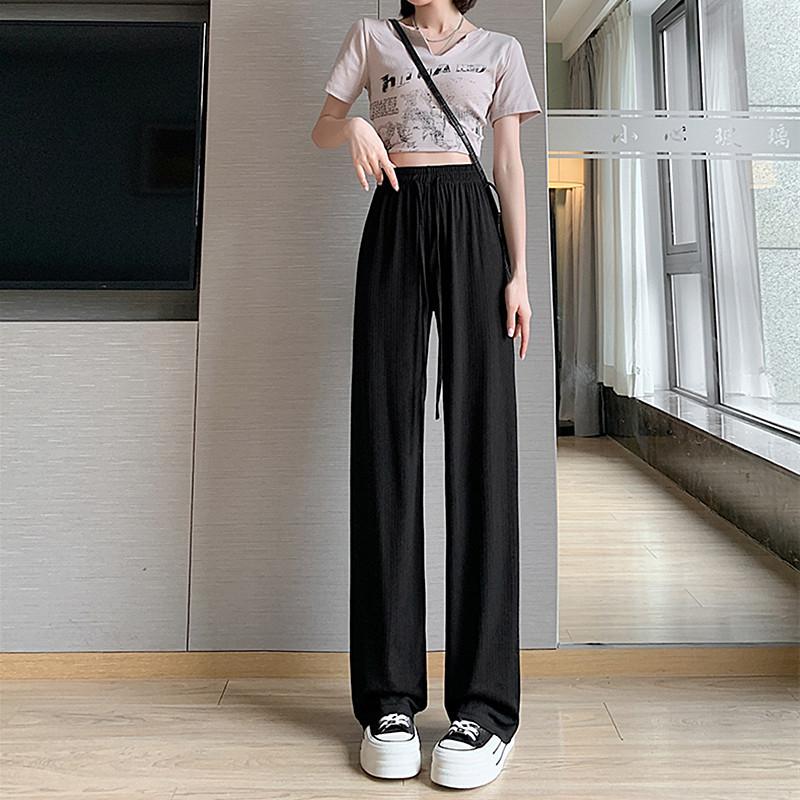 Matcha Green Ice Silk Wide-leg Pants for Women In Summer High Waist Droop Cool Narrow Version Straight Pants Small Thin Sunscreen Pants