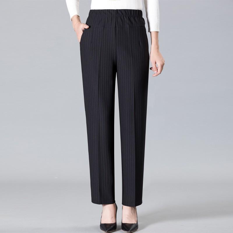 Plus Velvet Thickened Elastic High-Waist Pants for Middle-Aged and Elderly Women - Loose Fit Grandma Straight-Leg Pants