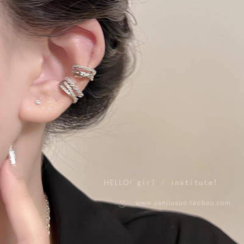 Multi-Layer Zircon Ear Bone Clip Without Ear Piercing, Women'S Light Luxury High-End Earclip Earrings, Cold Wind Ear Jewelry