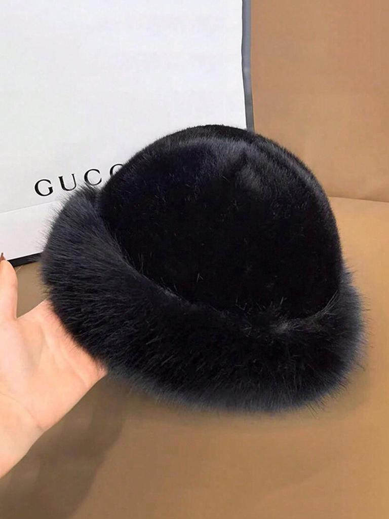 1pc Women's Winter Plush Bucket Hat, Women's Fashionable Thick Hat, Winter Warm Hat, Can Be Paired With Wool Coat, Winter Clothing Winter Outfits