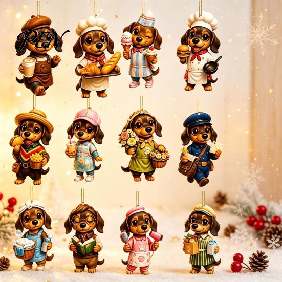 Christmas Tree Hanging Ornaments 2026 Dachshund Advent Calendar, 24 Day Countdown Box with 2D Cute Acrylic Pendant Decorations Ornaments, Festive