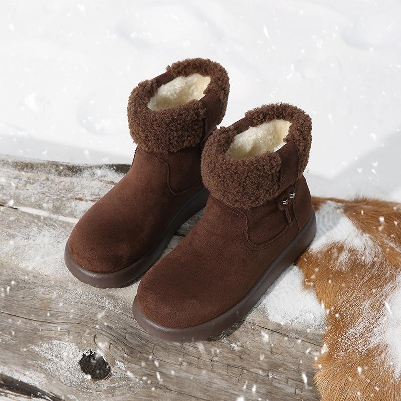 Women's Large Size Soft Sole Heightening Winter Warm Fur One Anti-slip Snow Boots Plush Lined Ankle Boots Outdoor Sports Furry Mouth Cotton Boots