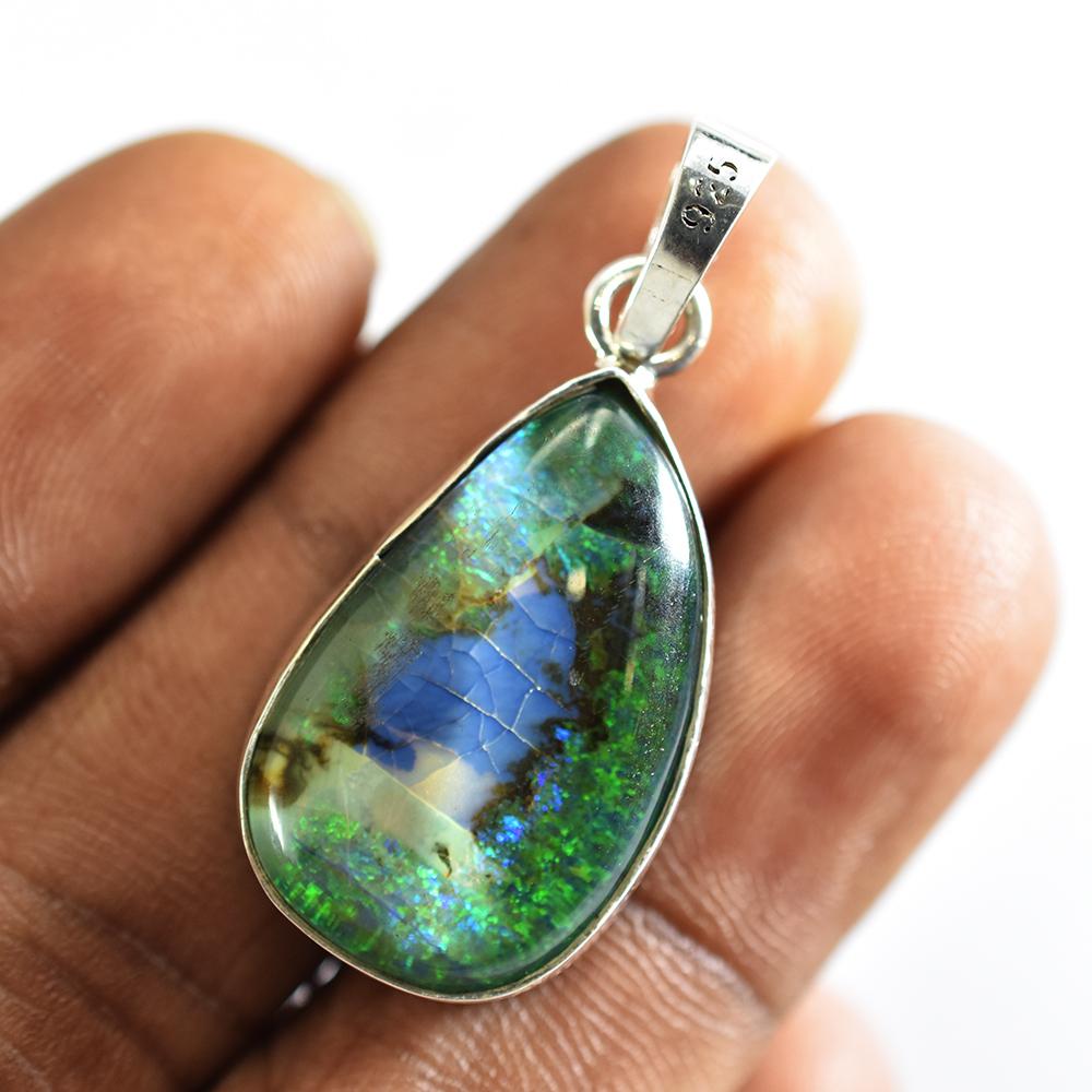 Natural Aurora Opal 25.65 Ct 925 Sterling Silver Pendant best Gift