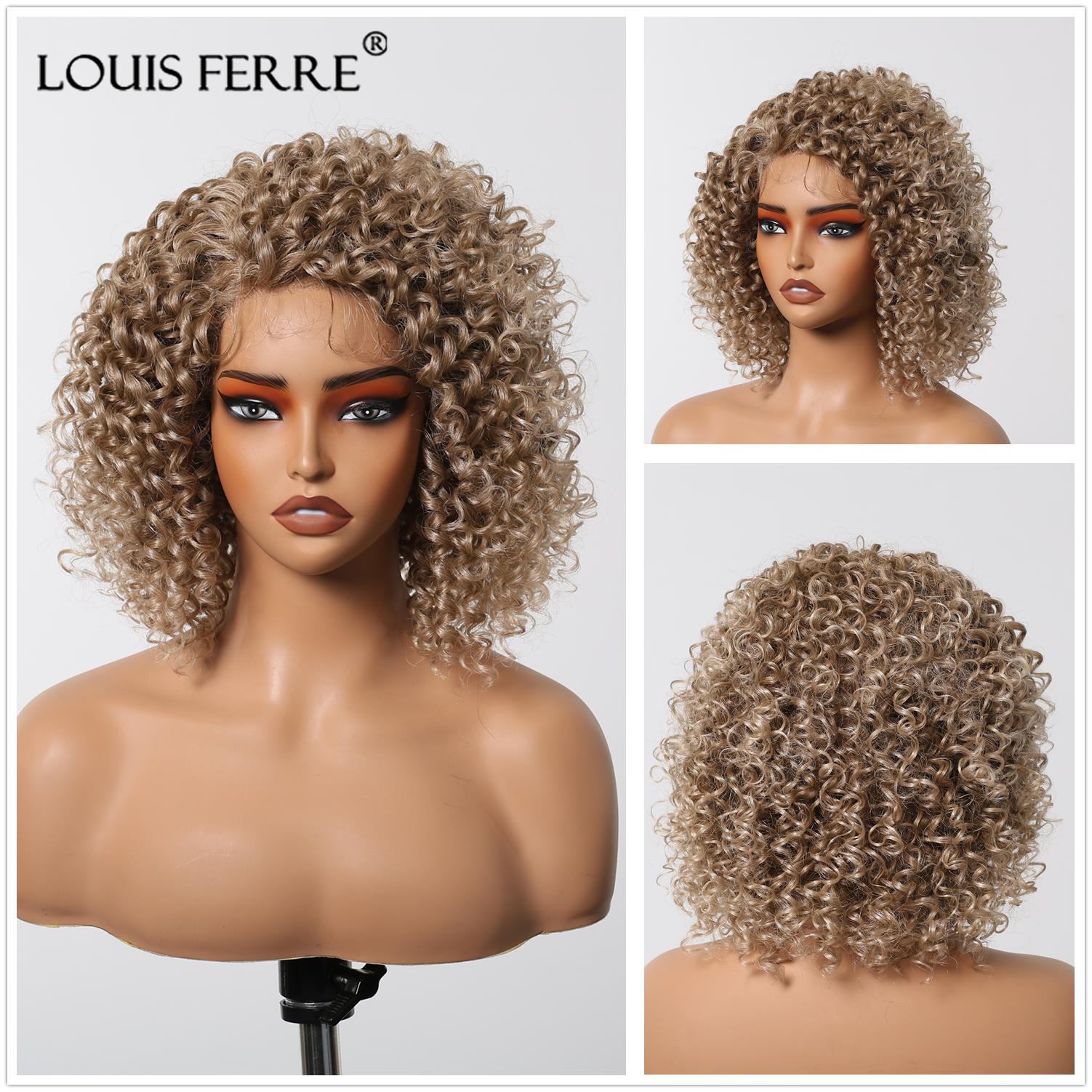 

LOUIS FERRE 13x1 Короткі мереживні синтетичні перуки Кучеряві Помаранчеві Коричневі Перуки Дитяче волосся для темношкірих жінок Натуральна висока щільність 12 дюймів