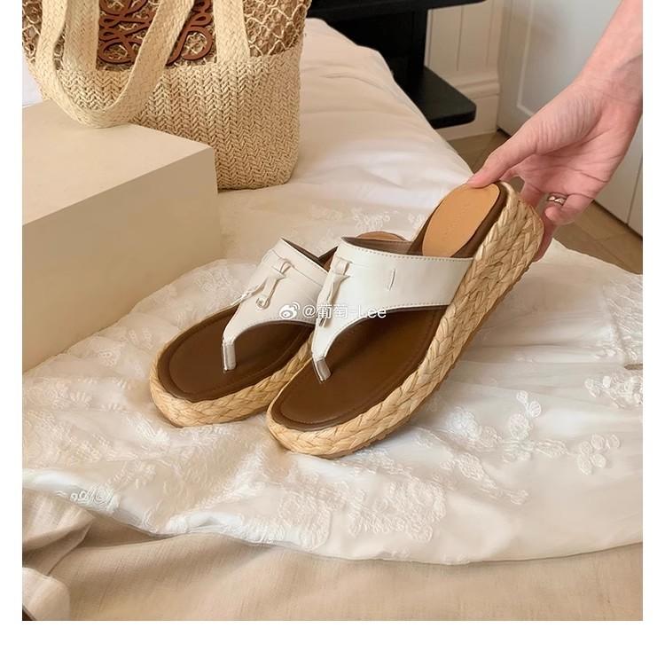 

Grape mother of the same style, height increased by 5.5cm~ thick-bottomed versatile tassel buckle clip foot herringbone grass woven sandals women s ne 34 белый